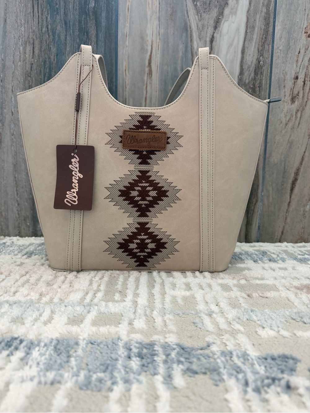 Wrangler Taupe Tote with Brown Southwestern Embroidery